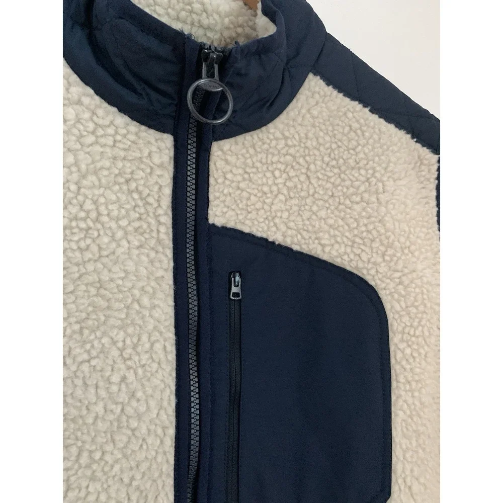 Lands' End Vest Men's Sz XL Fleece With Quilted Panels Ivory And Navy Gorpcore